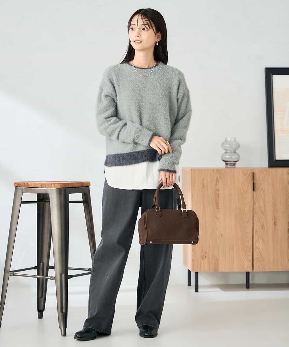 K2FLA32049 a.v.v(アー・ヴェ・ヴェ) フェザーヤーンバイカラーニット ピンク