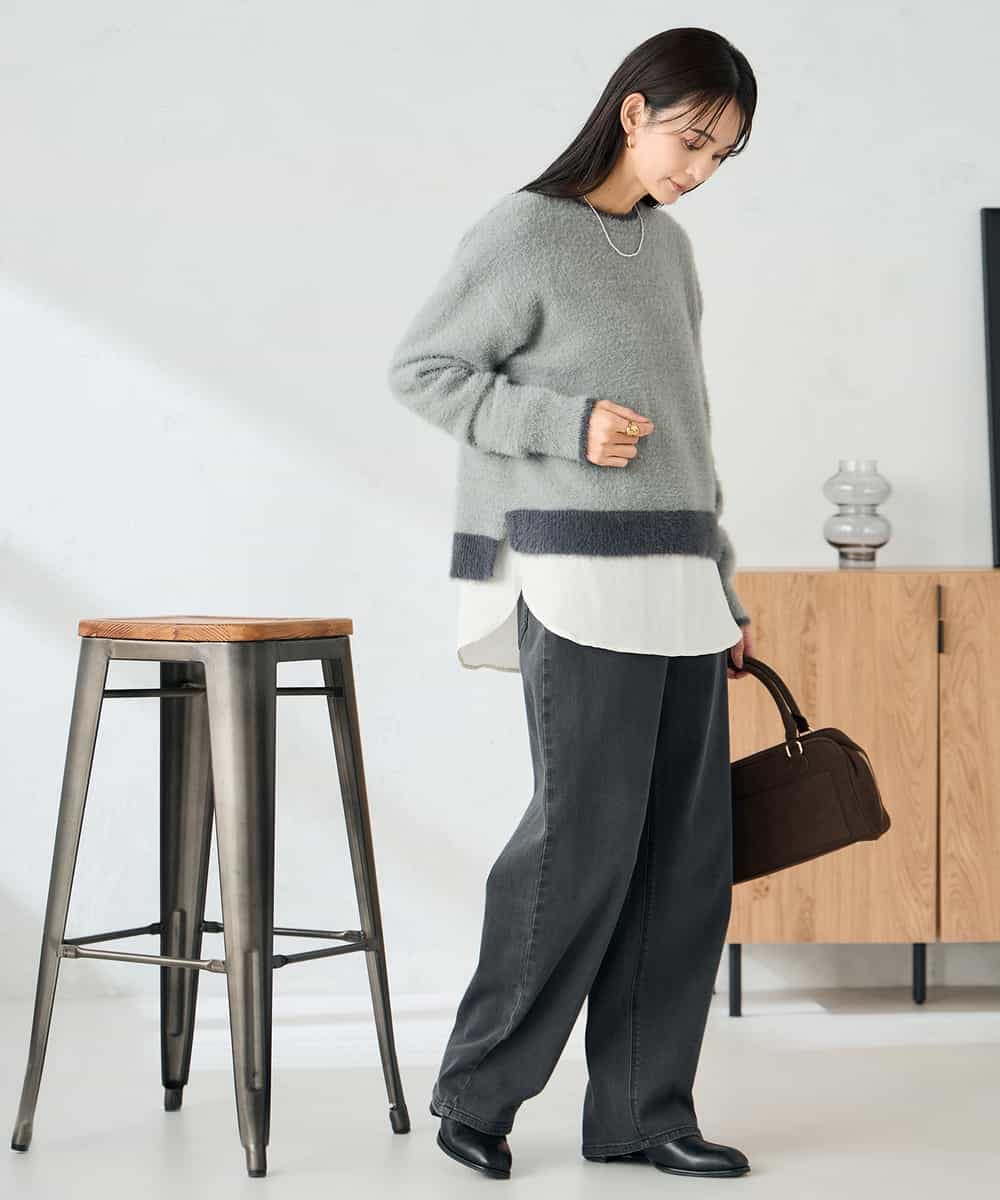 K2FLA32049 a.v.v(アー・ヴェ・ヴェ) フェザーヤーンバイカラーニット ピンク