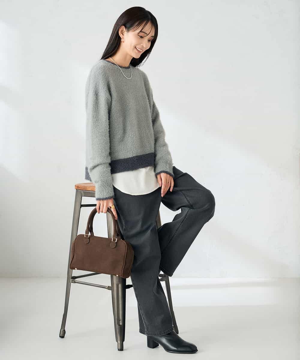 K2FLA32049 a.v.v(アー・ヴェ・ヴェ) フェザーヤーンバイカラーニット ピンク