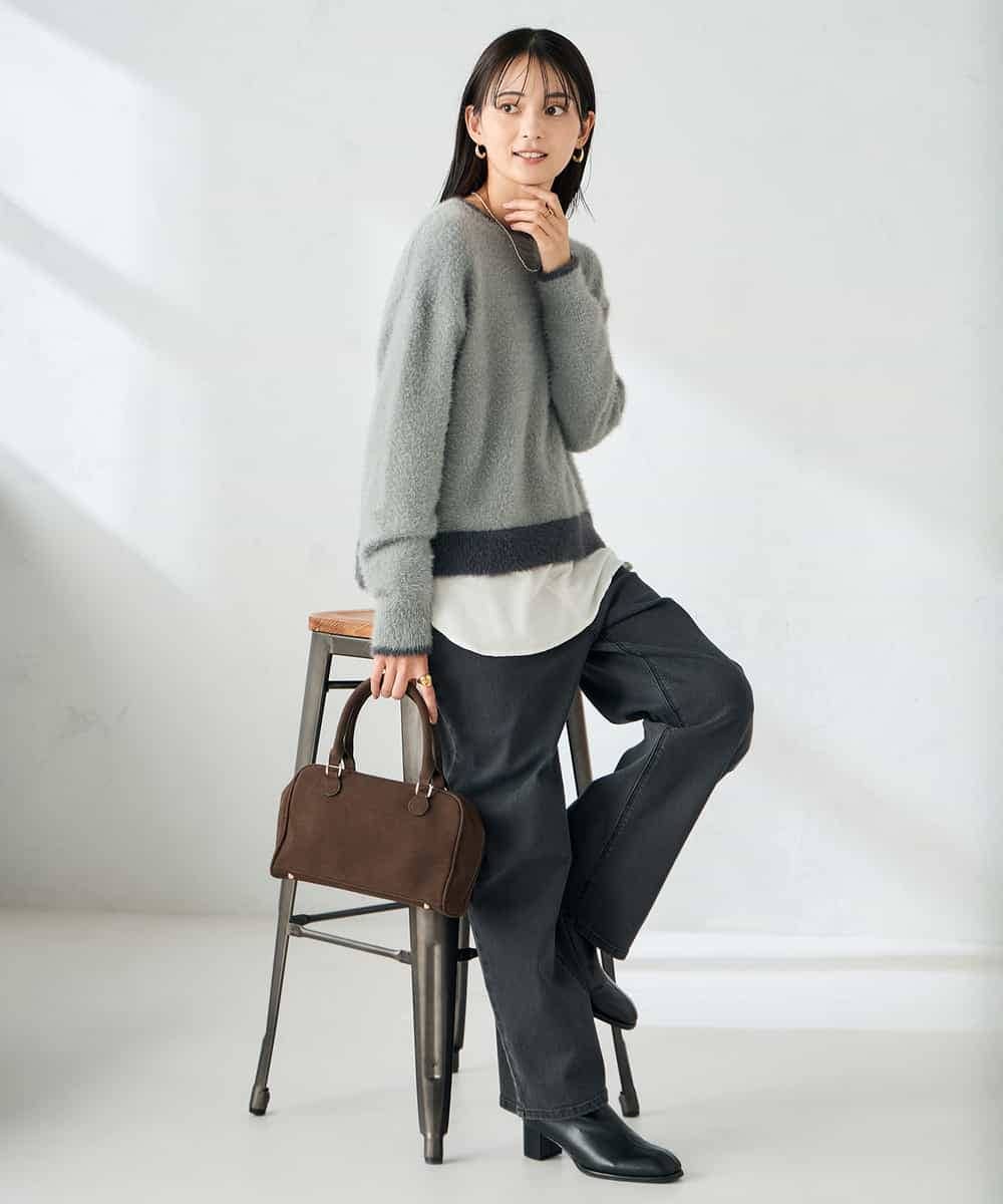 K2FLA32049 a.v.v(アー・ヴェ・ヴェ) フェザーヤーンバイカラーニット ピンク