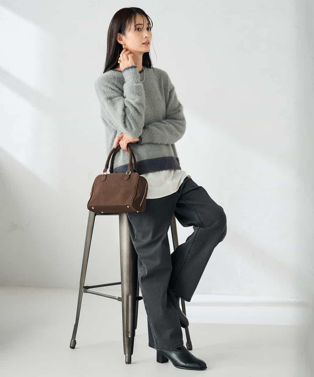 K2FLA32049 a.v.v(アー・ヴェ・ヴェ) フェザーヤーンバイカラーニット ピンク