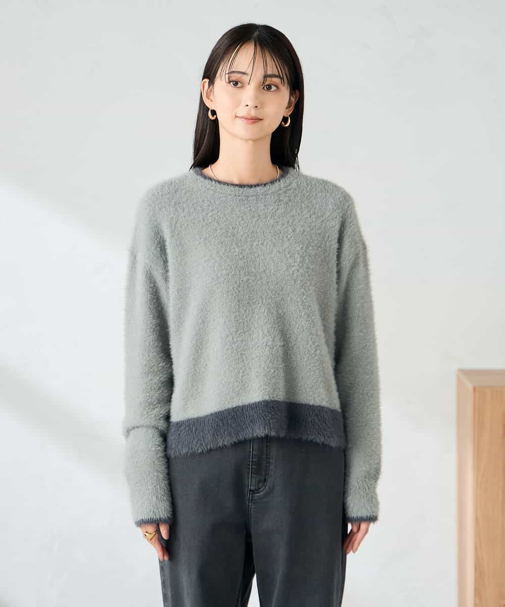 K2FLA32049 a.v.v(アー・ヴェ・ヴェ) フェザーヤーンバイカラーニット ピンク