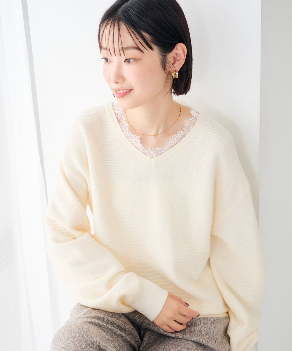 K2FLD22059 a.v.v(アー・ヴェ・ヴェ) レースネック ニット アイボリー