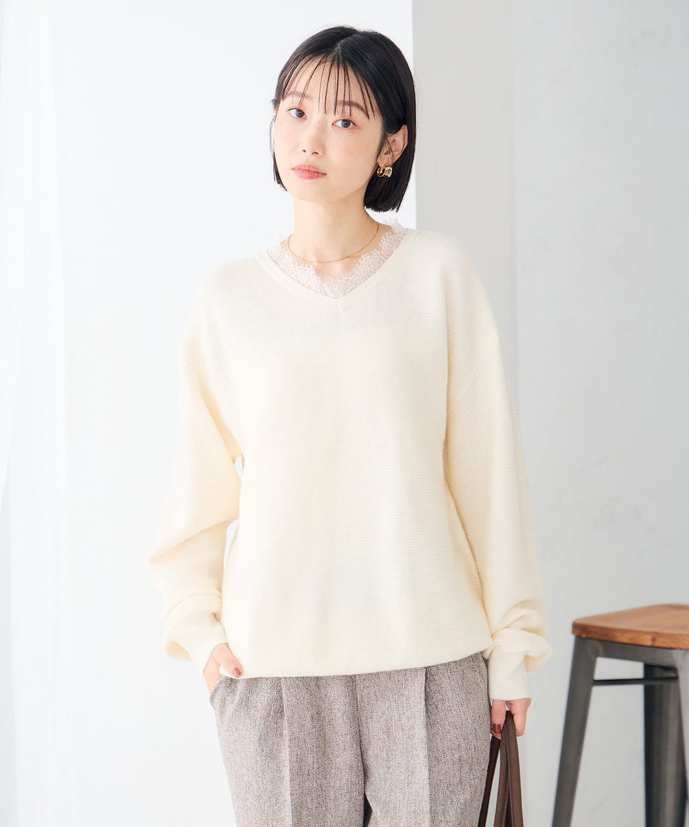 K2FLD22059 a.v.v(アー・ヴェ・ヴェ) レースネック ニット アイボリー