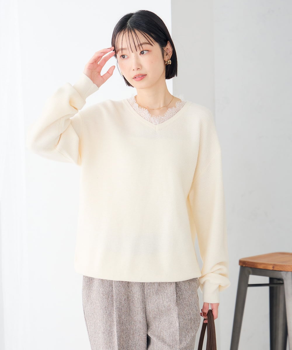 K2FLD22059 a.v.v(アー・ヴェ・ヴェ) レースネック ニット アイボリー