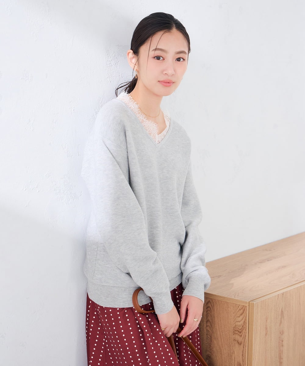 K2FLD22059 a.v.v(アー・ヴェ・ヴェ) レースネック ニット グレー