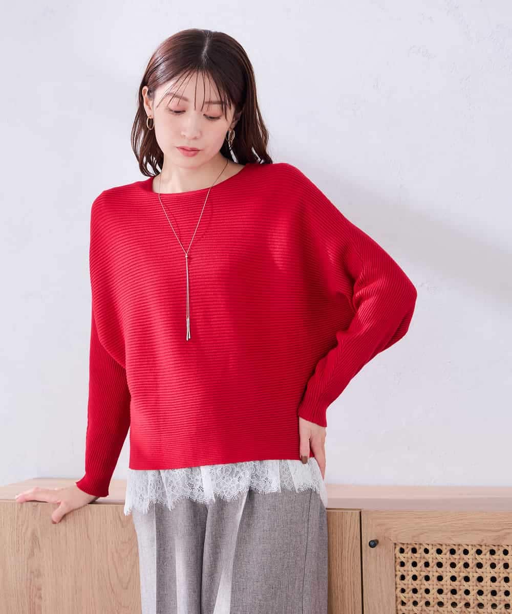 K2FLD37049 a.v.v(アー・ヴェ・ヴェ) バックパール ショート丈 ニット レッド