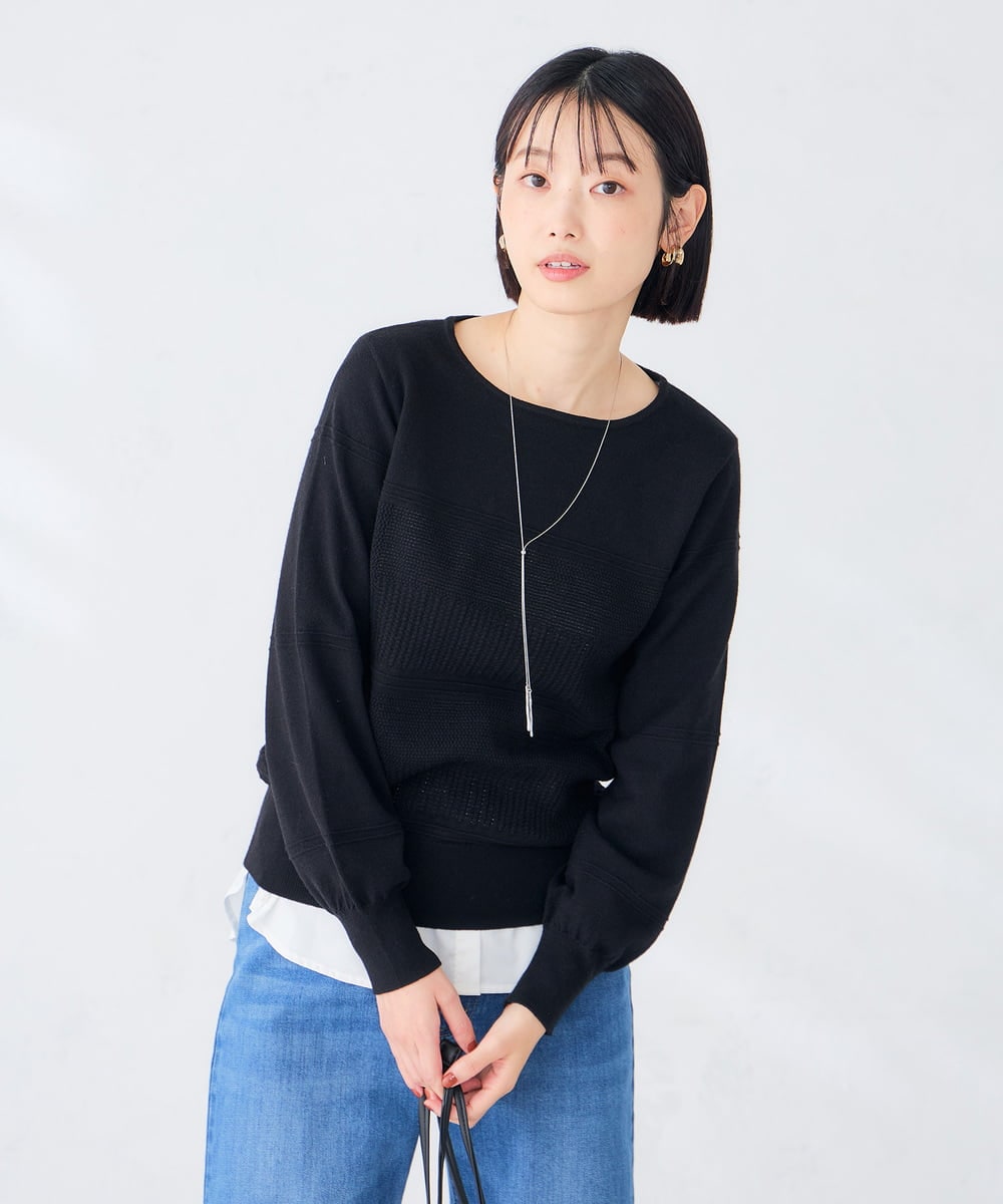 K2FLD42049 a.v.v(アー・ヴェ・ヴェ) ボートネック 編み柄 ニット ブラック