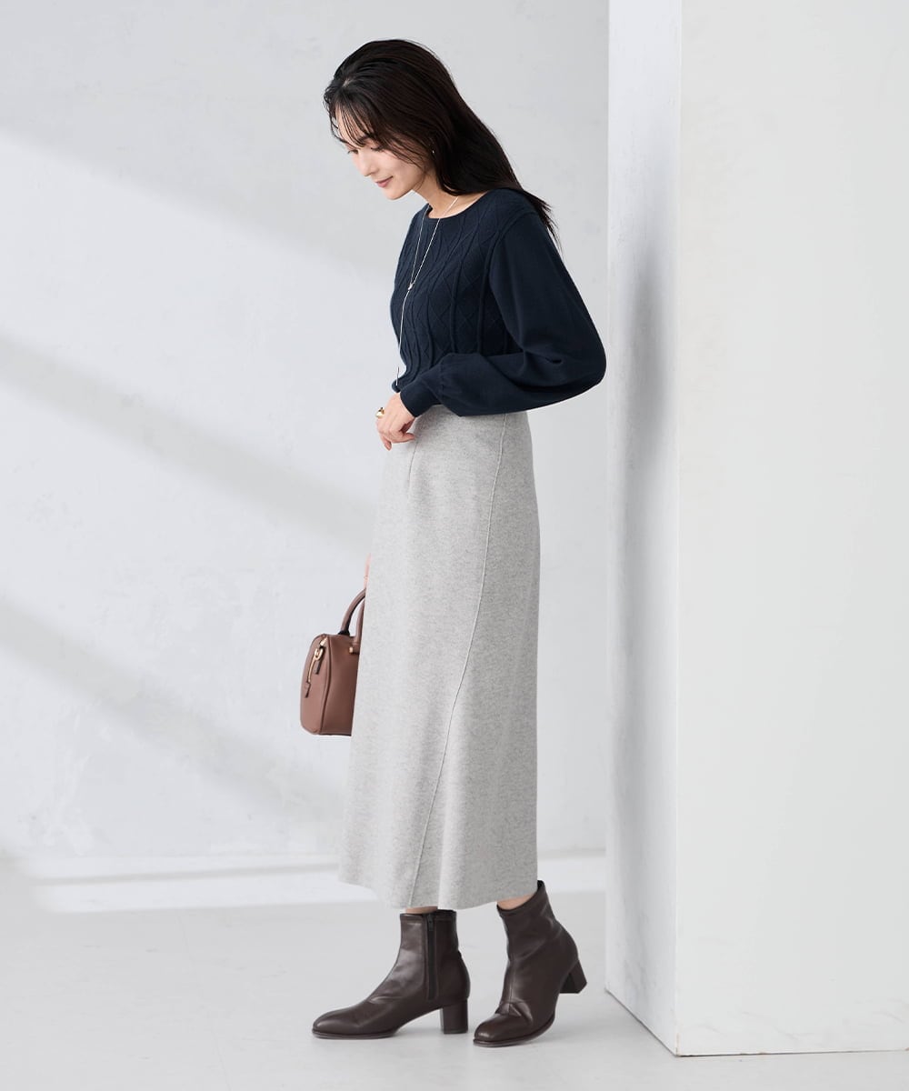 K2HBD15059 a.v.v(アー・ヴェ・ヴェ) 【洗える/ストレッチ】ウールライクジャージマーメイドスカート ベージュ