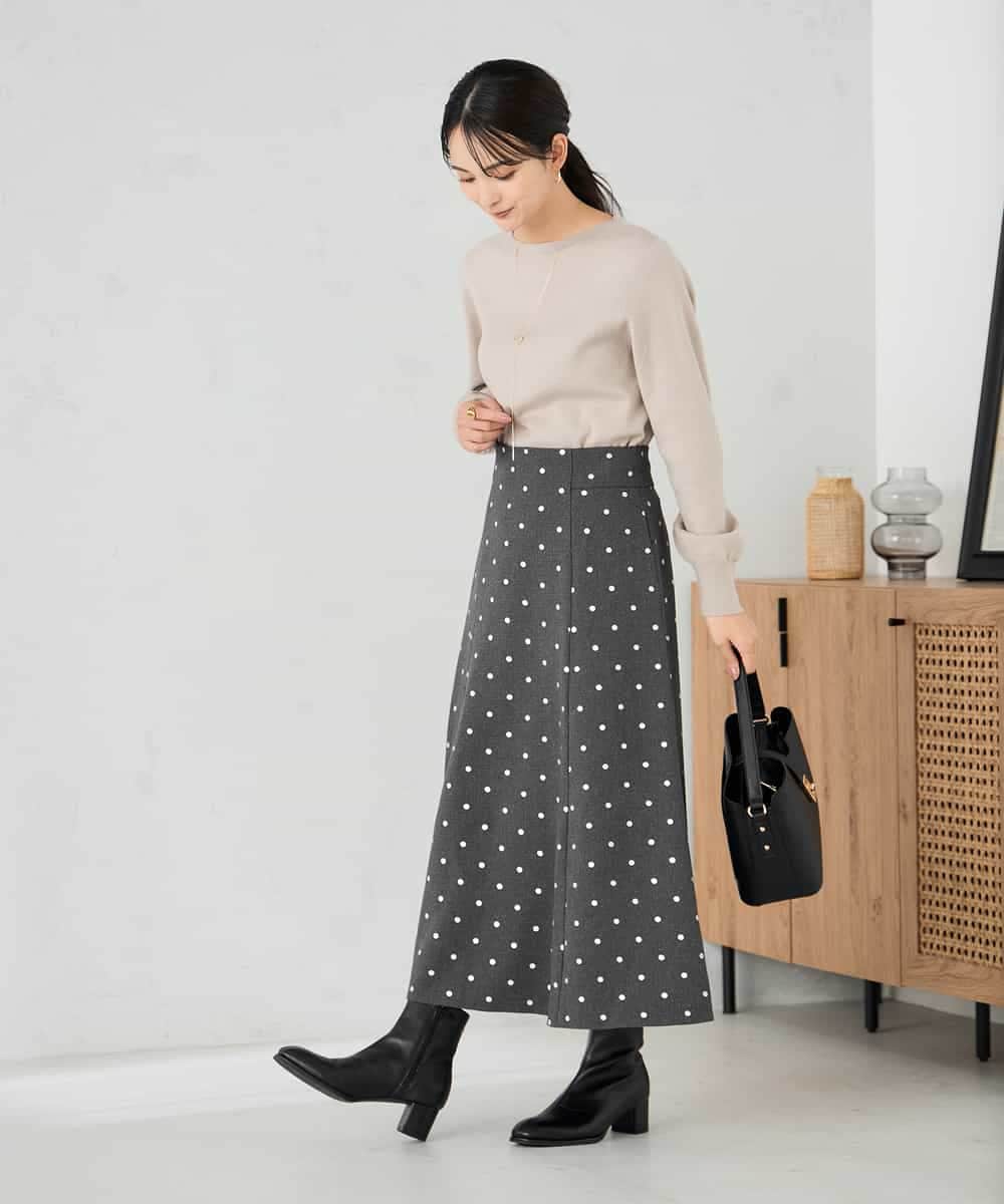 K2HBD16059 a.v.v(アー・ヴェ・ヴェ) 箔ドットフレアスカート ダークグレー