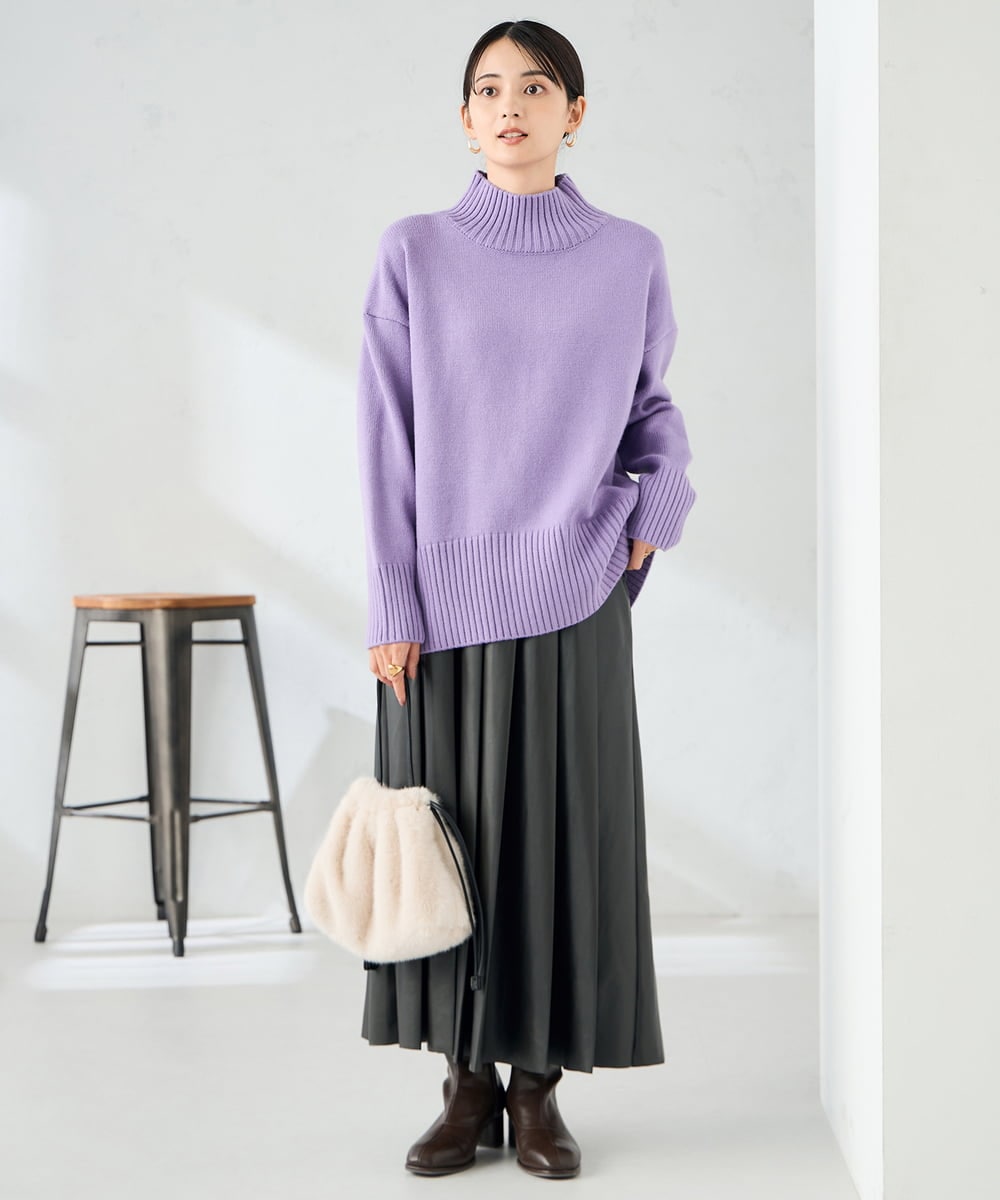 K2HBD18069 a.v.v(アー・ヴェ・ヴェ) 【洗える】レザープリーツスカート ダークグレー