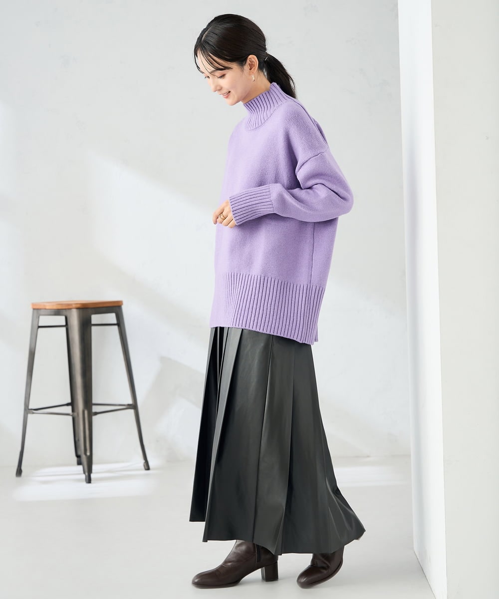 K2HBD18069 a.v.v(アー・ヴェ・ヴェ) 【洗える】レザープリーツスカート ダークグレー