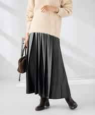 K2HBD18069 a.v.v(アー・ヴェ・ヴェ) 【洗える】レザープリーツスカート ダークグレー