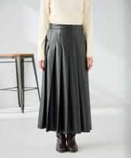 K2HBD18069 a.v.v(アー・ヴェ・ヴェ) 【洗える】レザープリーツスカート ダークグレー