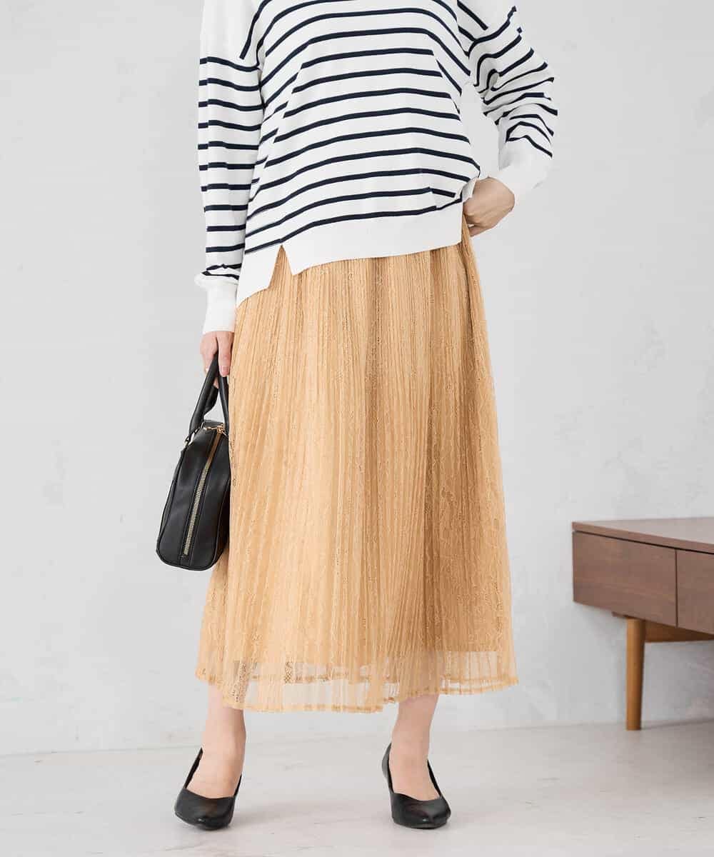 K2HDD08064 a.v.v(アー・ヴェ・ヴェ) レースプリーツスカート オレンジ