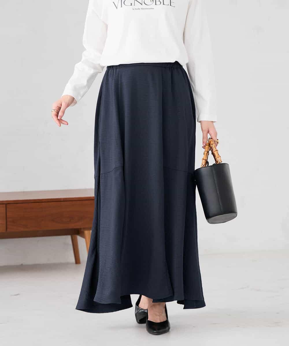 K2HDD11059 a.v.v(アー・ヴェ・ヴェ) サテンマーメイドフレアスカート ネイビー
