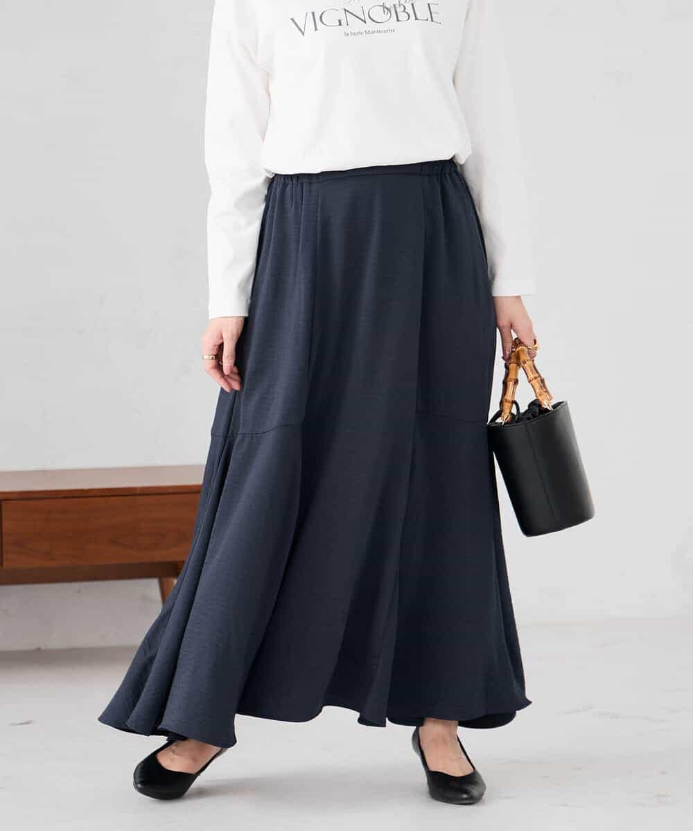 K2HDD11059 a.v.v(アー・ヴェ・ヴェ) サテンマーメイドフレアスカート ネイビー