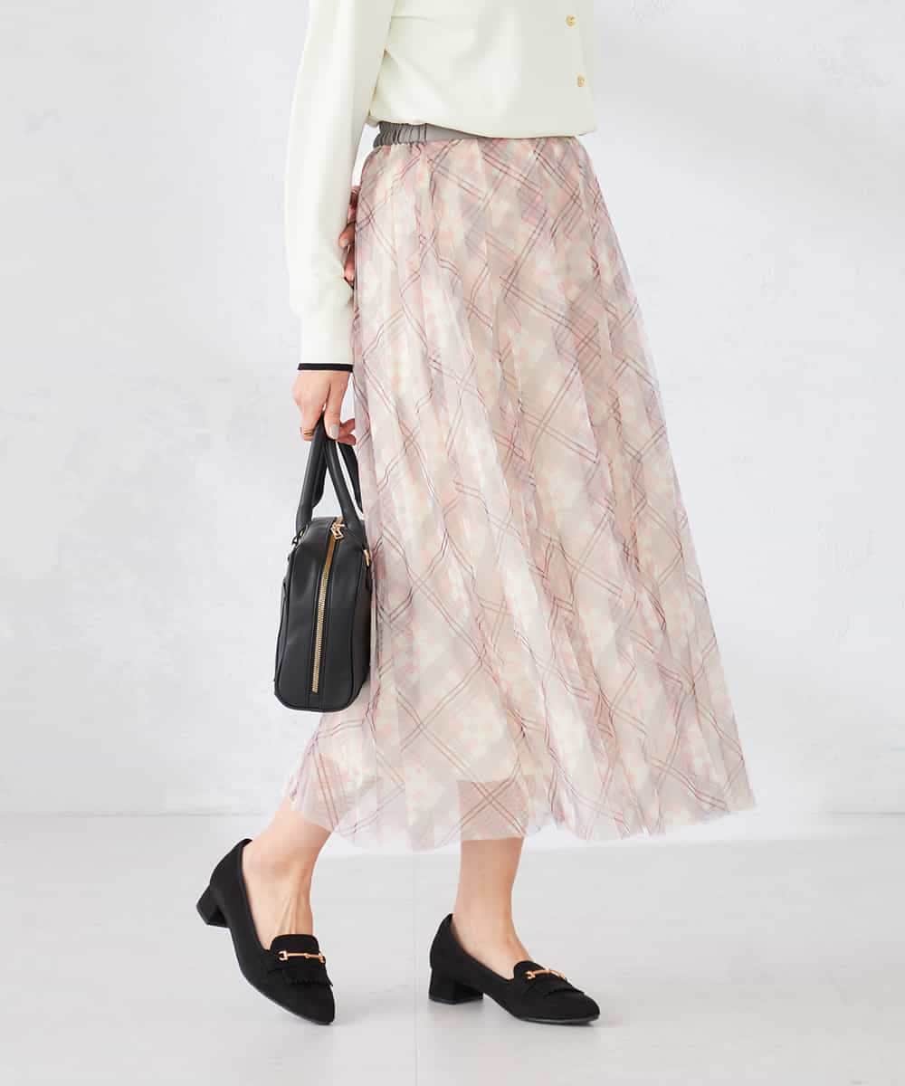 K2HDD23064 a.v.v(アー・ヴェ・ヴェ) チェック柄チュールスカート ピンク