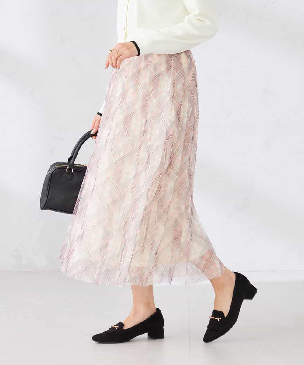 K2HDD23064 a.v.v(アー・ヴェ・ヴェ) チェック柄チュールスカート ピンク