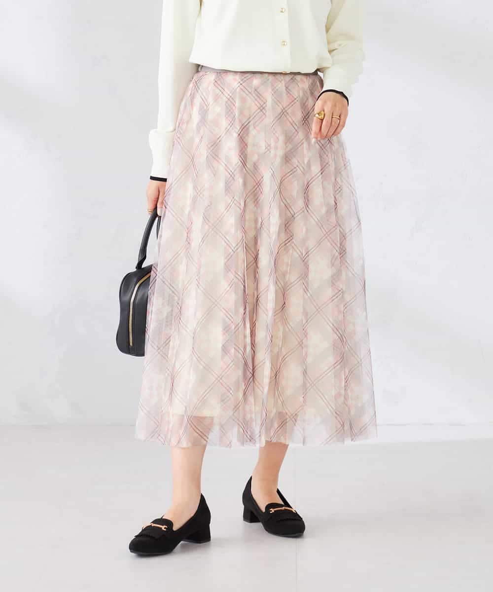 K2HDD23064 a.v.v(アー・ヴェ・ヴェ) チェック柄チュールスカート ピンク