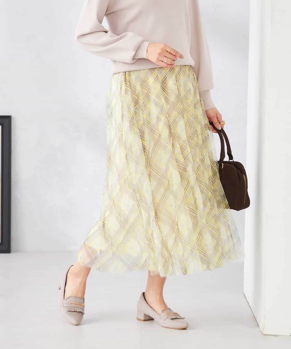 K2HDD23064 a.v.v(アー・ヴェ・ヴェ) チェック柄チュールスカート ピンク