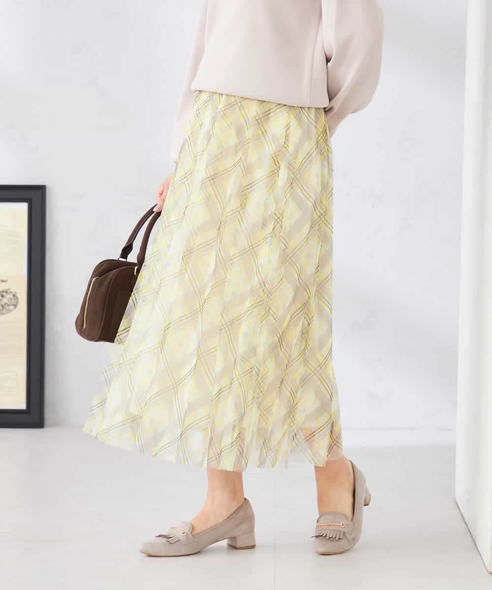 K2HDD23064 a.v.v(アー・ヴェ・ヴェ) チェック柄チュールスカート ピンク