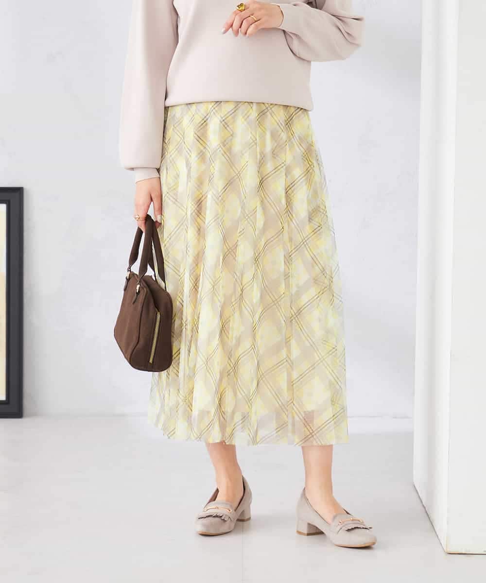 K2HDD23064 a.v.v(アー・ヴェ・ヴェ) チェック柄チュールスカート ピンク