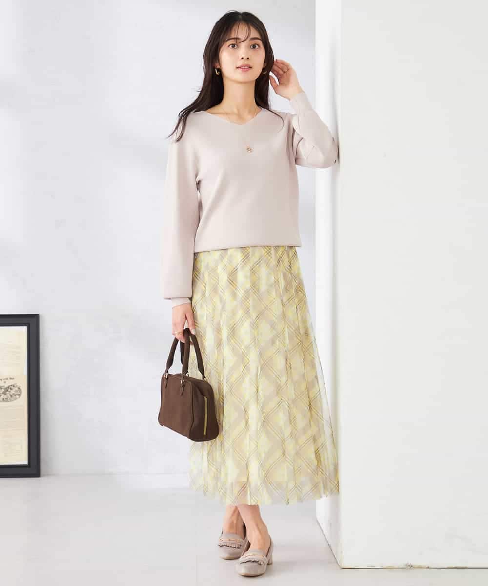 K2HDD23064 a.v.v(アー・ヴェ・ヴェ) チェック柄チュールスカート ピンク