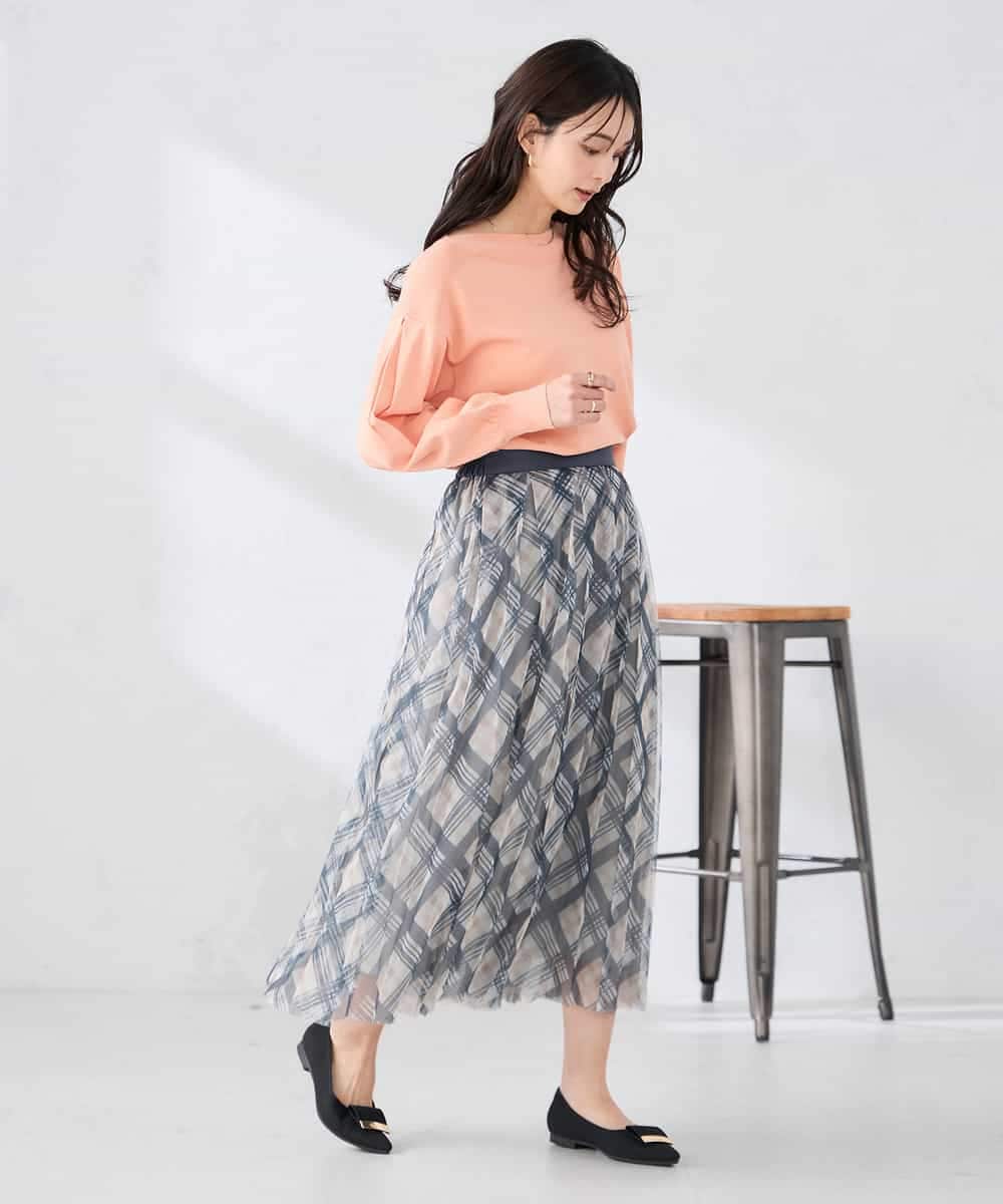 K2HDD23064 a.v.v(アー・ヴェ・ヴェ) チェック柄チュールスカート ピンク
