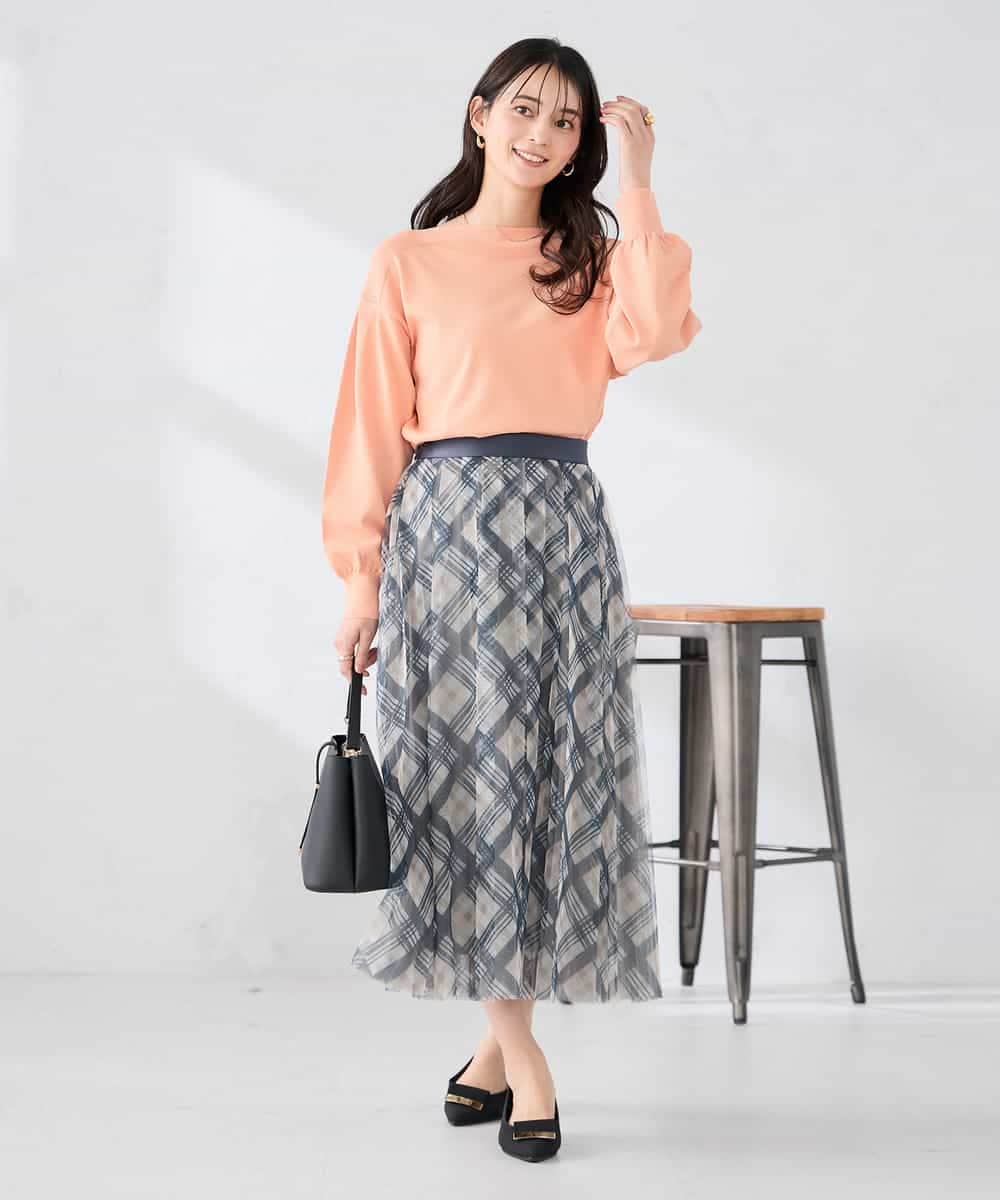 K2HDD23064 a.v.v(アー・ヴェ・ヴェ) チェック柄チュールスカート ピンク