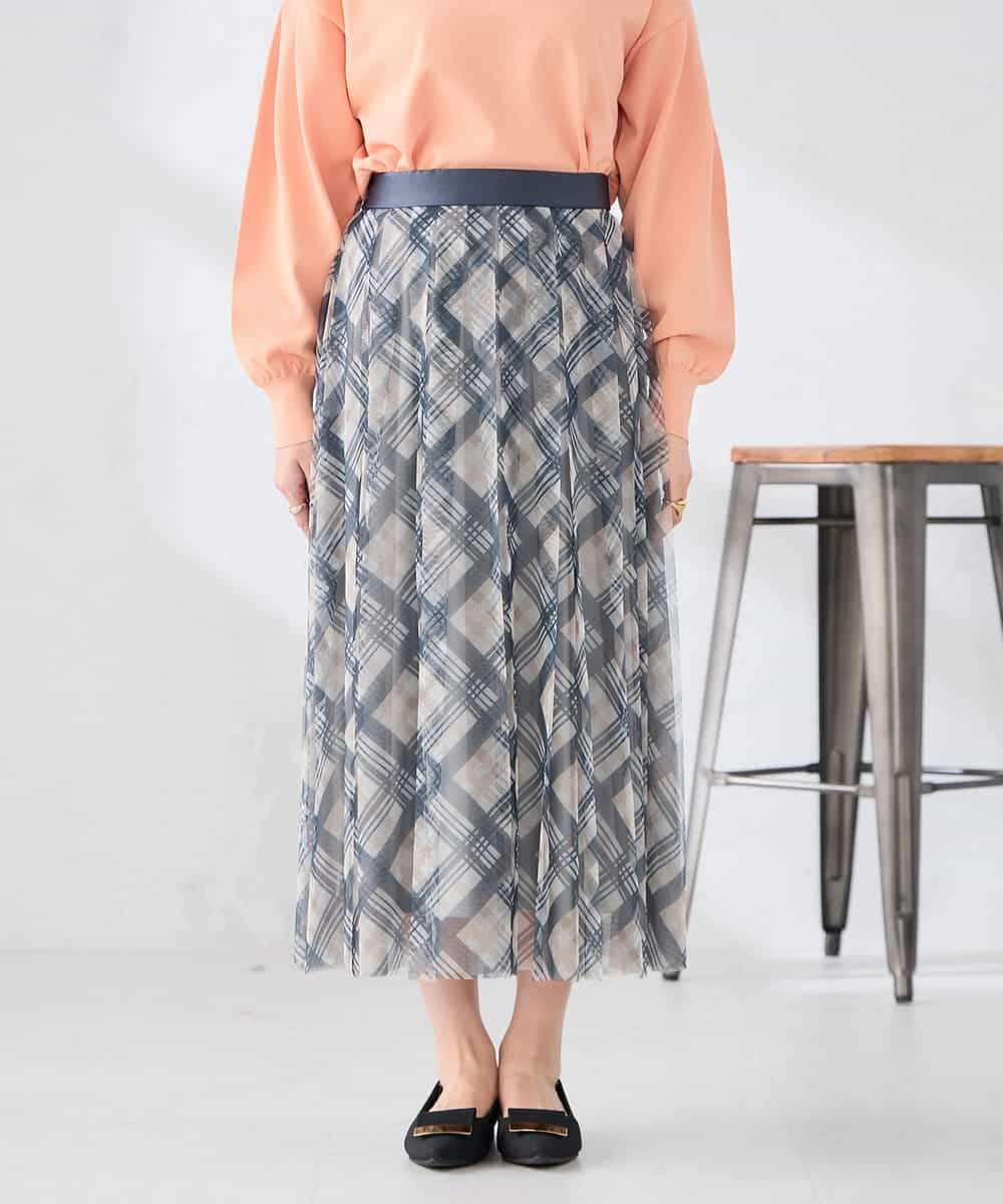 K2HDD23064 a.v.v(アー・ヴェ・ヴェ) チェック柄チュールスカート ピンク