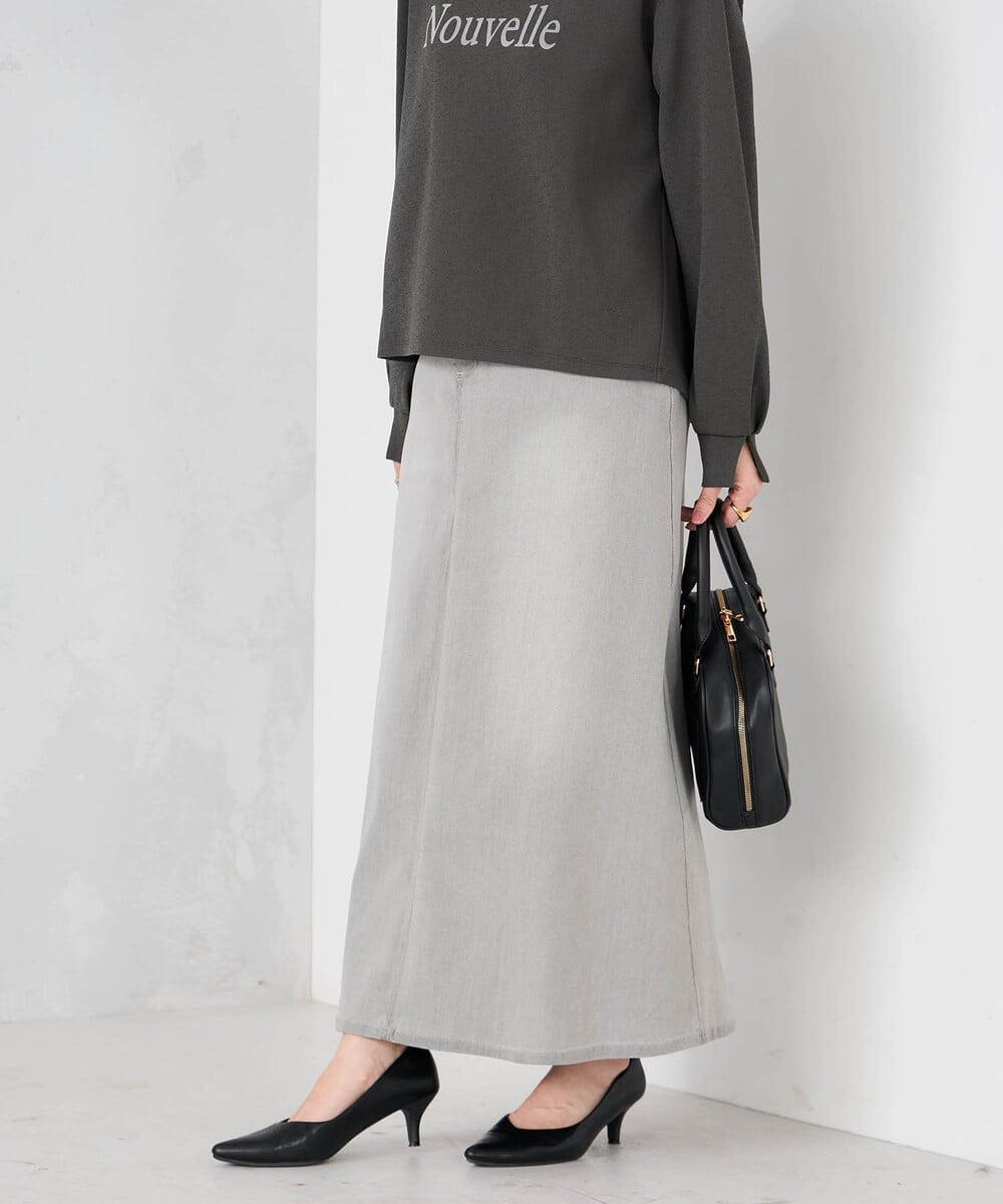 K2HFD02059 a.v.v(アー・ヴェ・ヴェ) Aラインデニムスカート ライトグレー