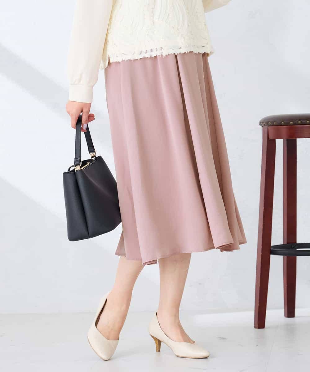 K2HFD14049 a.v.v(アー・ヴェ・ヴェ) 【洗える/イージーケア】シルキーサテンフレアスカート ピンク