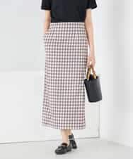 K2HFD15054 a.v.v(アー・ヴェ・ヴェ) 【洗濯機で洗える】ギンガムチェック柄ナロースカート ブラウン×ライトブルーギンガム