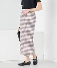 K2HFD15054 a.v.v(アー・ヴェ・ヴェ) 【洗濯機で洗える】ギンガムチェック柄ナロースカート ブラウン×ライトブルーギンガム