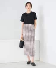 K2HFD15054 a.v.v(アー・ヴェ・ヴェ) 【洗濯機で洗える】ギンガムチェック柄ナロースカート ブラウン×ライトブルーギンガム