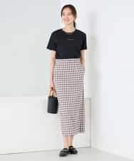 K2HFD15054 a.v.v(アー・ヴェ・ヴェ) 【洗濯機で洗える】ギンガムチェック柄ナロースカート ブラウン×ライトブルーギンガム