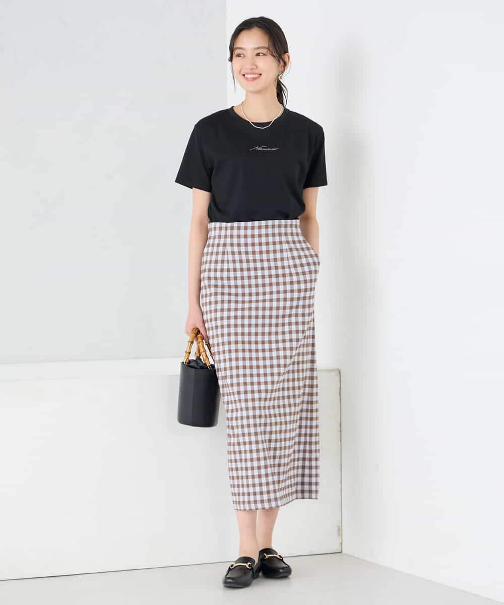 K2HFD15054 a.v.v(アー・ヴェ・ヴェ) 【洗濯機で洗える】ギンガムチェック柄ナロースカート ブラウン×ライトブルーギンガム