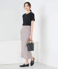 K2HFD15054 a.v.v(アー・ヴェ・ヴェ) 【洗濯機で洗える】ギンガムチェック柄ナロースカート ブラウン×ライトブルーギンガム