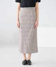 K2HFD15054 a.v.v(アー・ヴェ・ヴェ) 【洗濯機で洗える】ギンガムチェック柄ナロースカート ブラウン×ライトブルーギンガム