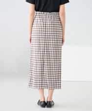 K2HFD15054 a.v.v(アー・ヴェ・ヴェ) 【洗濯機で洗える】ギンガムチェック柄ナロースカート ブラウン×ライトブルーギンガム