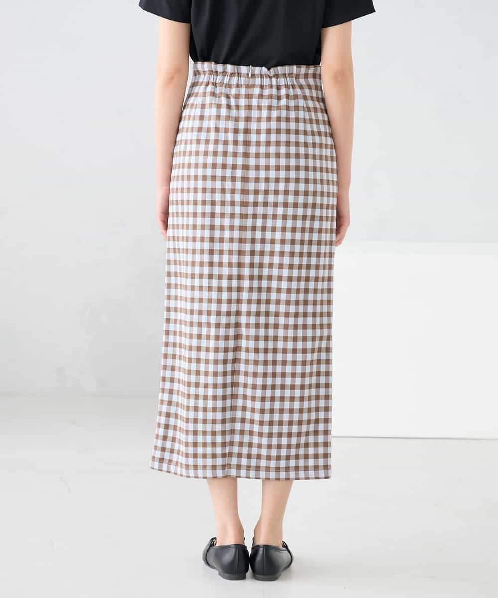K2HFD15054 a.v.v(アー・ヴェ・ヴェ) 【洗濯機で洗える】ギンガムチェック柄ナロースカート ブラウン×ライトブルーギンガム