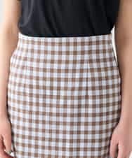 K2HFD15054 a.v.v(アー・ヴェ・ヴェ) 【洗濯機で洗える】ギンガムチェック柄ナロースカート ブラウン×ライトブルーギンガム