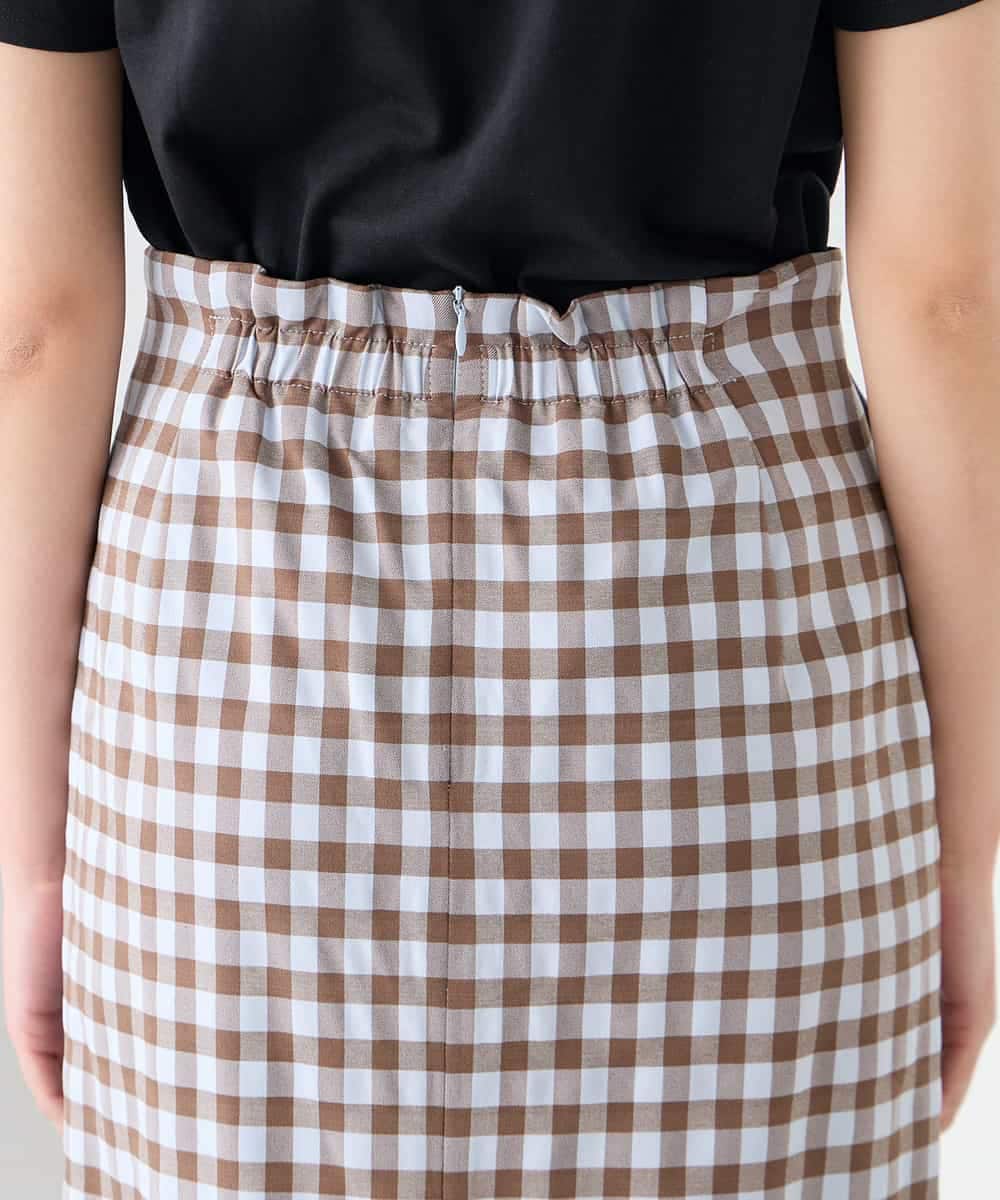 K2HFD15054 a.v.v(アー・ヴェ・ヴェ) 【洗濯機で洗える】ギンガムチェック柄ナロースカート ブラウン×ライトブルーギンガム