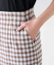 K2HFD15054 a.v.v(アー・ヴェ・ヴェ) 【洗濯機で洗える】ギンガムチェック柄ナロースカート ブラウン×ライトブルーギンガム