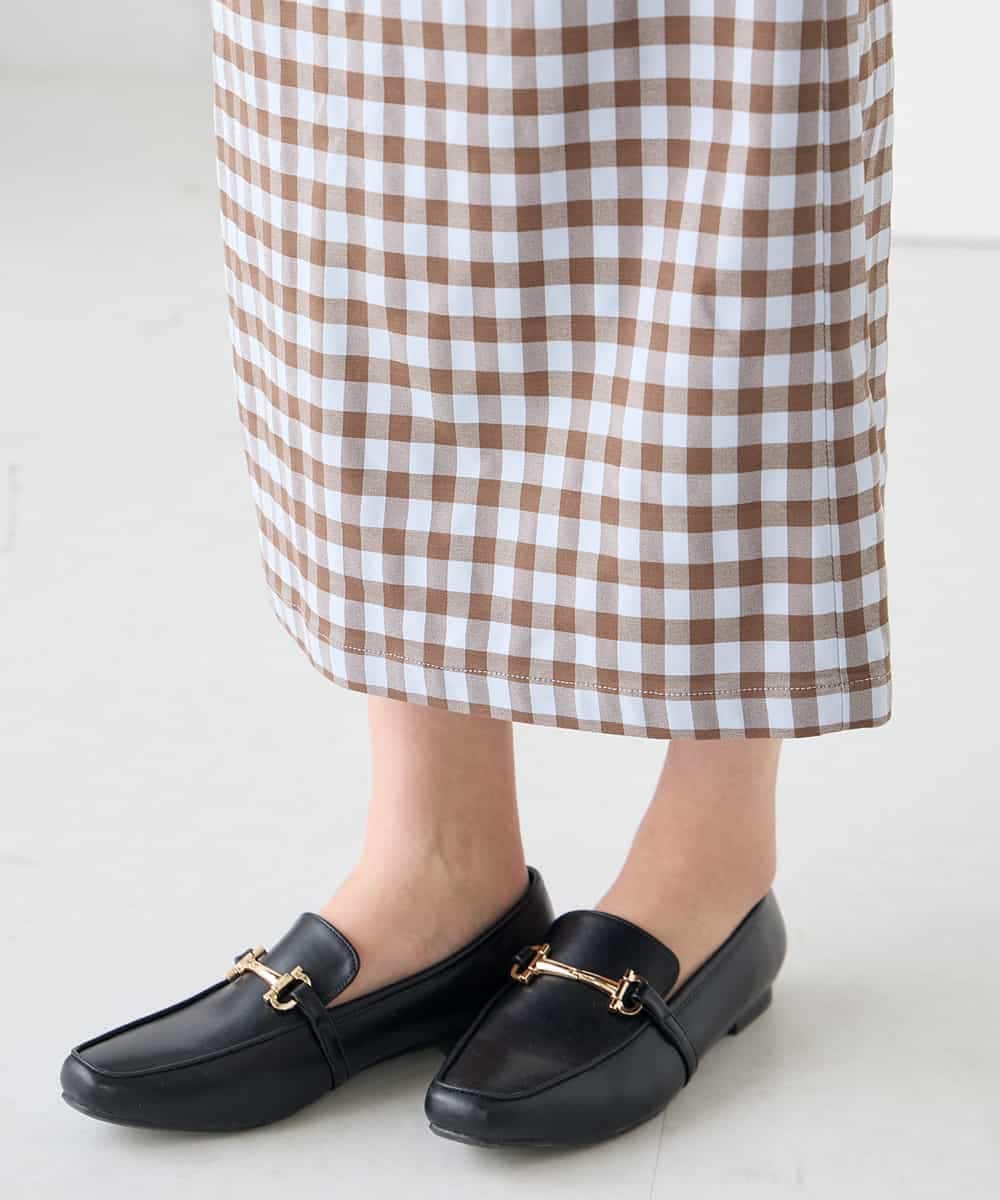 K2HFD15054 a.v.v(アー・ヴェ・ヴェ) 【洗濯機で洗える】ギンガムチェック柄ナロースカート ブラウン×ライトブルーギンガム