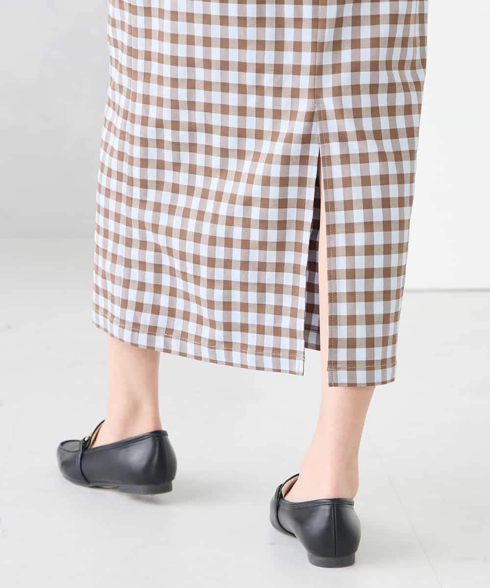 K2HFD15054 a.v.v(アー・ヴェ・ヴェ) 【洗濯機で洗える】ギンガムチェック柄ナロースカート ブラウン×ライトブルーギンガム