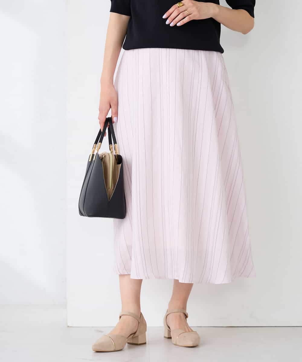 K2HFD16059 a.v.v(アー・ヴェ・ヴェ) 【洗える】ドビーストライプフレアスカート ピンク