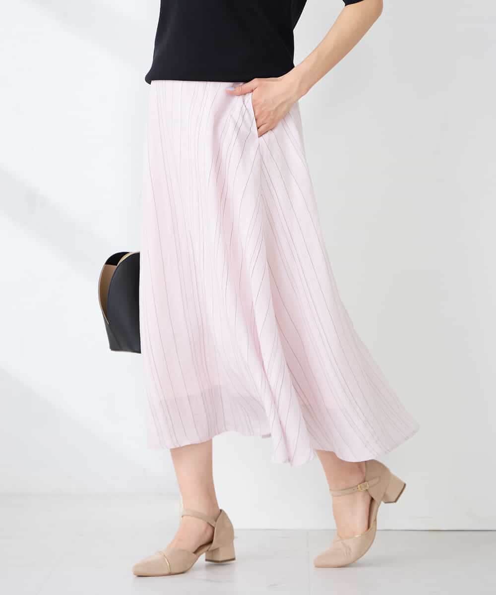 K2HFD16059 a.v.v(アー・ヴェ・ヴェ) 【洗える】ドビーストライプフレアスカート ピンク