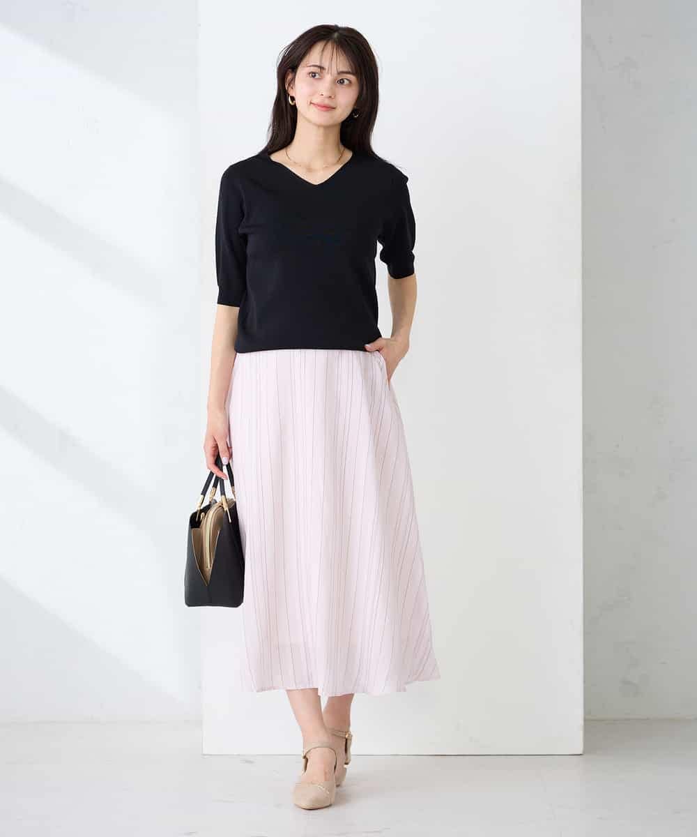 K2HFD16059 a.v.v(アー・ヴェ・ヴェ) 【洗える】ドビーストライプフレアスカート ピンク